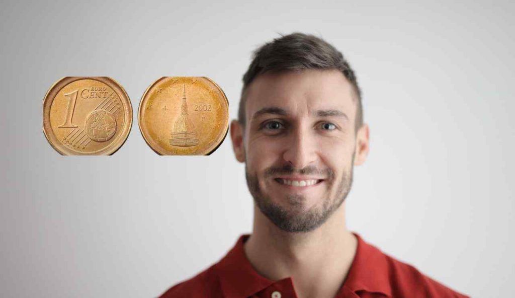 Uomo felice con 1 centesimo